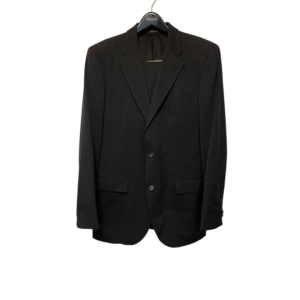Hugo Boss Mens Black Pinstripe 2-Piece Suit Size 42L Slim Fit Single Breasted